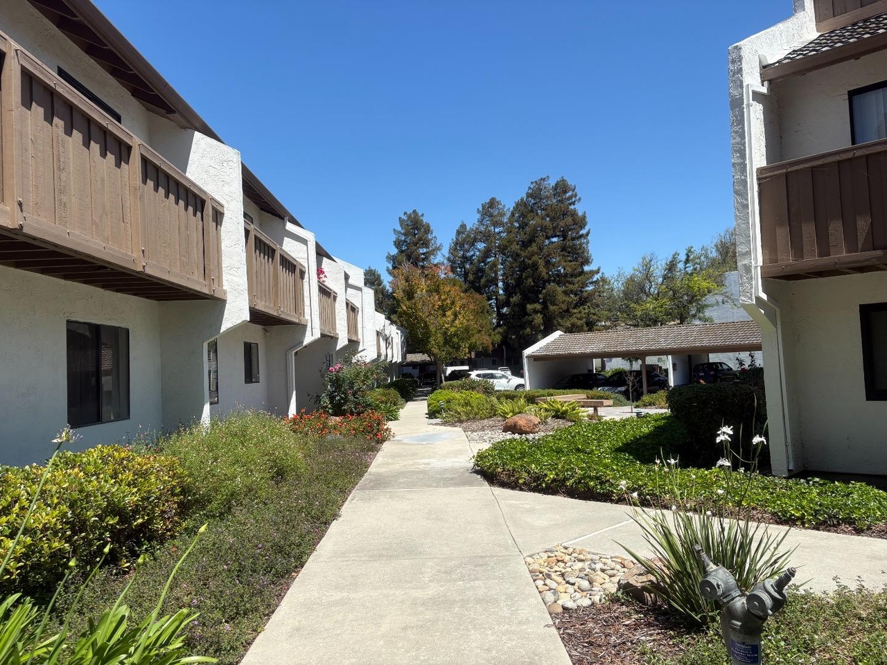 Landscaped walkway through the residential community
